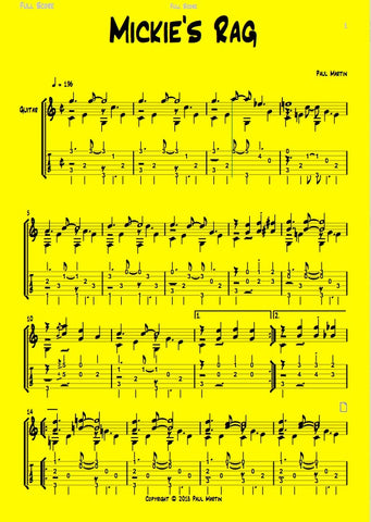 Guitar music, ragtime guitar piece for solo guitar by Paul Martin. Spanish guitar, folk guitar sheet music.