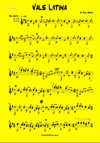 Guitar music, Latin guitar piece for solo guitar by Paul Martin. Spanish guitar, folk guitar sheet music.